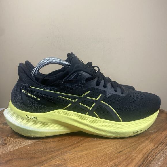 ASICS GT 2000-12 Black Glow Yellow Mens Size 9.5 Green Running Shoes 1011B691 - Picture 1 of 13
